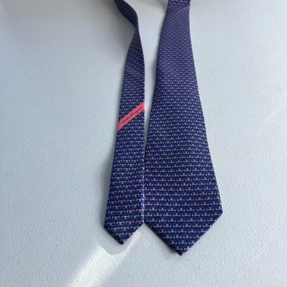 Salvatore Ferragamo Men's Silk Necktie Blue/ Pink Geometric Print Made In Italy - Picture 7 of 10